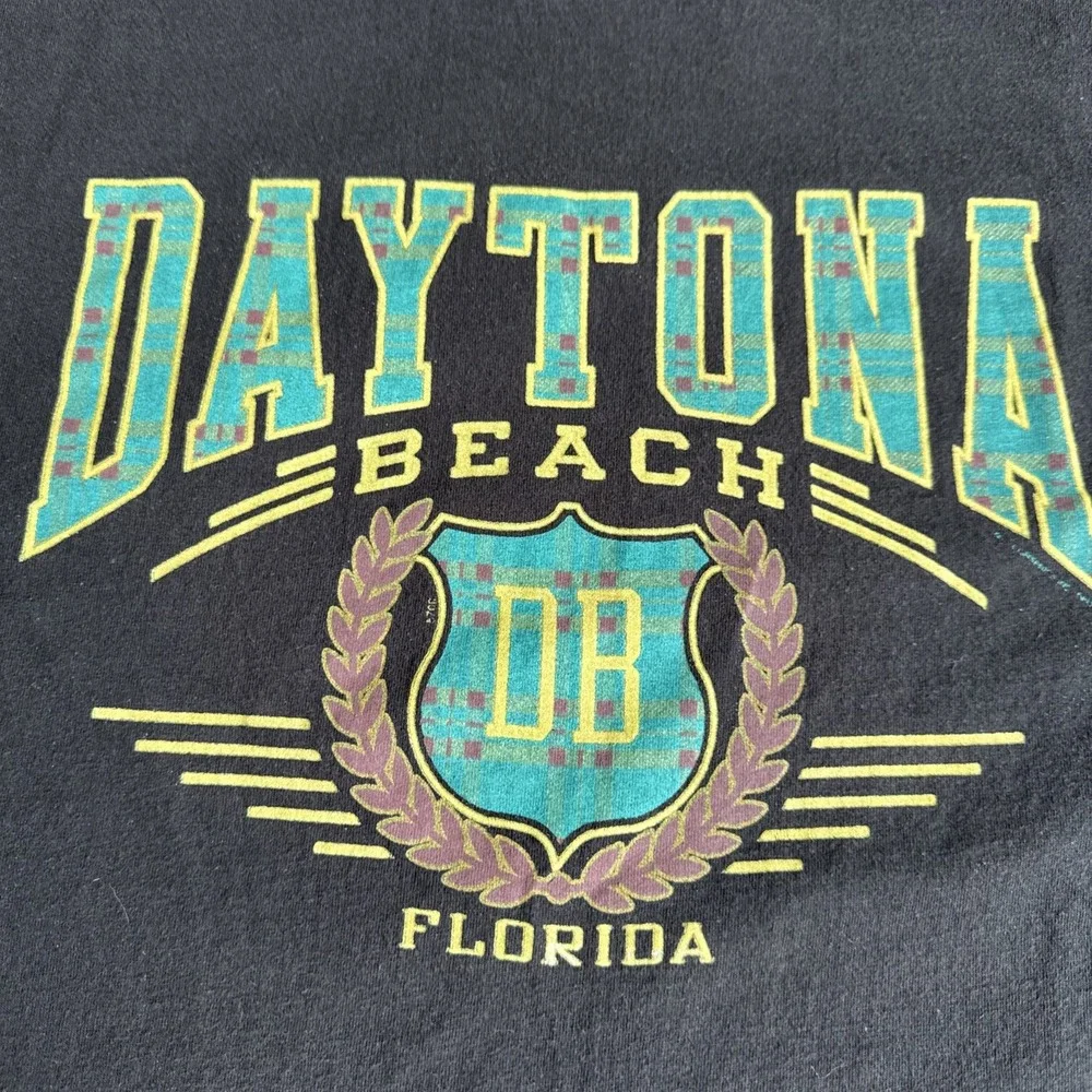Vintage 80s 90s‎ Daytona Beach Florida Ringer T Shirt Mens Size XL Black Green